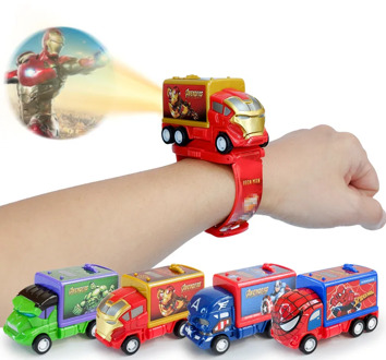Spider-Man Iron Man Children's Watch Cartoon Pull Back Car Toy Car Boy Drop Resistant Projection Electronic Watch