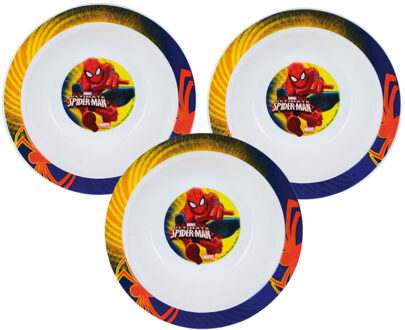 Spiderman servies bord - 3x - diep bord - kinder/peuter ontbijt bordje - 16 cm