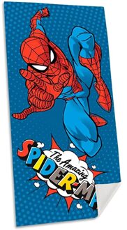 Spiderman strand/badlaken - 70 x 140 cm - katoen - voor kinderen - Strandlakens Blauw