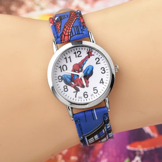 SpiderMan Watch Cute Cartoon Watch Kids Watches Boys Christmas Gift Leather Quartz Watch