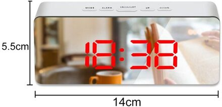 Spiegel Digitale Led Display Wekker 5Fuctions Knop Bureauklok Temperatuur Kalender Snooze Thermometer Met Usb 14X50X3.4 Cm F3