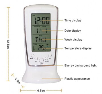 Spiegel Digitale Led Display Wekker 5Fuctions Knop Bureauklok Temperatuur Kalender Snooze Thermometer Met Usb 14X50X3.4 Cm