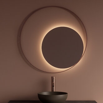 Spiegel Gliss Design Kosmos Koper Rosé Rond met Frame en Indirecte LED Verlichting 100 cm