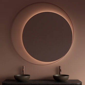 Spiegel Gliss Design Kosmos Koper Rosé Rond met Frame en Indirecte LED Verlichting 120 cm