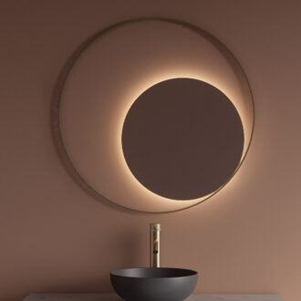 Spiegel Gliss Design Kosmos Mat Goud Rond met Frame en Indirecte LED Verlichting 100 cm Gliss Design