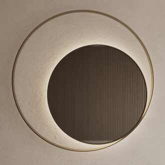 Spiegel Gliss Design Kosmos Mat Goud Rond met Frame en Indirecte LED Verlichting 100 cm