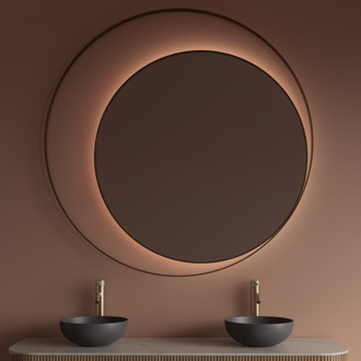 Spiegel Gliss Design Kosmos Mat Goud Rond met Frame en Indirecte LED Verlichting 120 cm