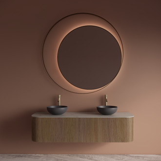 Spiegel Gliss Design Kosmos Mat Goud Rond met Frame en Indirecte LED Verlichting 140 cm