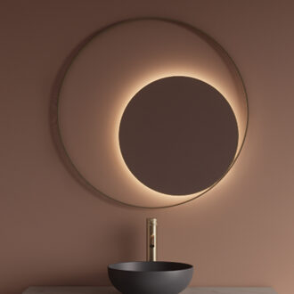Spiegel Gliss Design Kosmos Mat Goud Rond met Frame en Indirecte LED Verlichting 90 cm