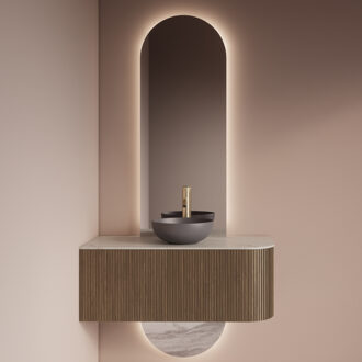 Spiegel Gliss Design Selene Tweedelig met Indirecte LED Verlichting en Verwarming 40x120 + 40x25 cm