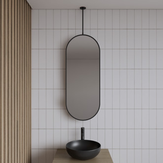 Spiegel Gliss Halo 90x40 Cm Mat Zwart Met Plafondbevestiging