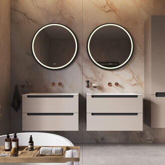 Spiegel Hipp Design Phantom 003 Rond Met Frame Mat Zwart 60x60 cm Met Verlichting Incl. Spiegelverwarming