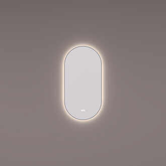Spiegel Hipp Design SPV 14900 Ovaal 40x90 cm Met Frame Gunmetal PVD Met Verlichting Incl. Spiegelverwarming