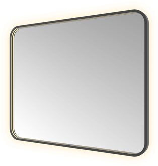 Spiegel Hotbath &MORE 80x100 cm LED-Verlichting Spiegelverwarming Rechthoek Afgerond Geborsteld Zwart PVD