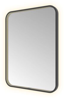 Spiegel Hotbath &MORE 80x60 cm LED-Verlichting Spiegelverwarming Rechthoek Afgerond Geborsteld Zwart PVD