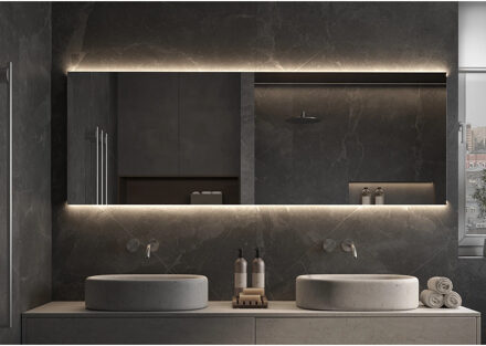 Spiegel London 200x70 cm met Indirecte Verlichting Onder & Boven, Incl. Verwarming & Dimbare Sensor