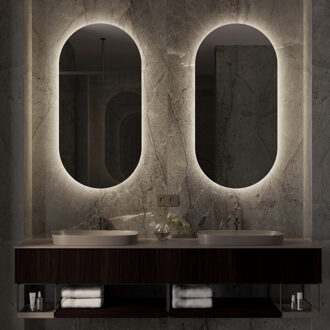 Spiegel Martens Design Ovaal 90x45 Cm Met Indirecte Verlichting En Spiegelverwarming Aluminium Grijs