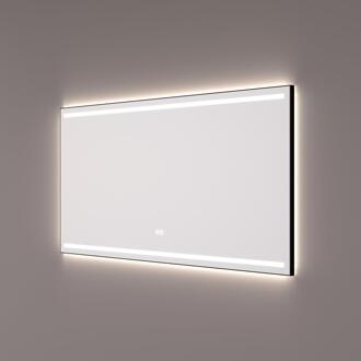 spiegel Mat Zwart - 2 Horizontale LED Banen - Indirecte LED Verlichting - 100 x 70 x 3 cm - Spiegelverwarming - Touch Dimmer - Kleurenwissel