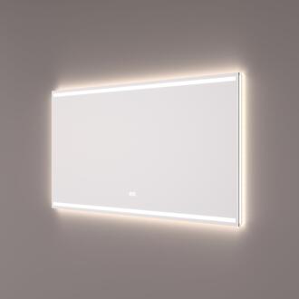 spiegel met 2 Horizontale LED Banen en Indirecte LED Verlichting Rondom 100x70x3cm + Spiegelverwarming + Touchdimmer + Kleurenwissel