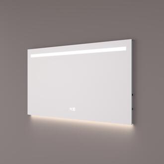 spiegel met Horizontale LED-Baan en Indirecte Verlichting Onder 100 x 70 x 3 cm + Digitale Klok + Spiegelverwarming