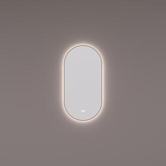 spiegel Ovaal-Recht Mat Zwart 40 x 80 x 3 cm - Indirecte LED Verlichting Rondom. Spiegelverwarming. Kleurenwissel. Touch Dimmer