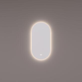 spiegel Ovaal-Recht PVD Geborsteld Messing met Indirecte LED Verlichting 40 x 90 x 3 cm met Spiegelverwarming. Kleurenwissel en Touch Dimmer