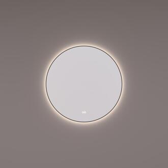 spiegel Rond Mat Zwart - Indirecte LED Verlichting - 70 x 3 cm - Touch Dimmer - Spiegelverwarming - Kleurenwissel