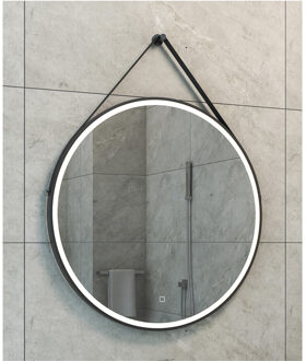 Spiegel Rond met Band Wiesbaden Cinto Ledverlichting en Spiegelverwarming 80 cm Mat Zwart