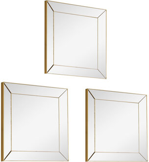 Spiegel Set - Trion Alexy - 3 Stuks Hangspiegels in Frame - Vierkant - Goud - Kunststof Goudkleurig