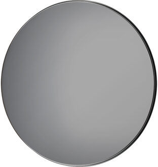 Spiegel - Wandspiegel - Livion Brid - Grijze Spiegelglas - Rond - 80cm - Metaal - Zwart