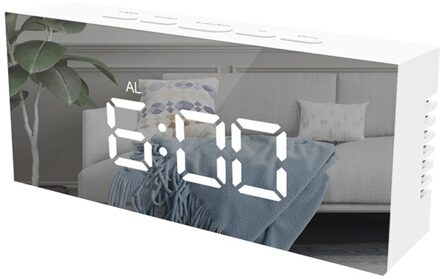 Spiegel Wekker Elektronische Temperatuur Snooze Klokken Usb Nachtlampje Digitale Led Horloge Thuis Slaapkamer Decoratie Wandklok wit