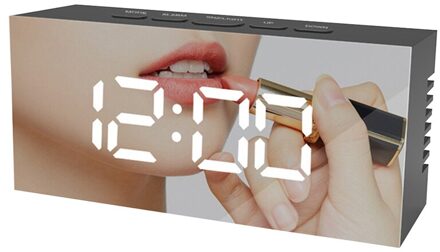 Spiegel Wekker Elektronische Temperatuur Snooze Klokken Usb Nachtlampje Digitale Led Horloge Thuis Slaapkamer Decoratie Wandklok zwart