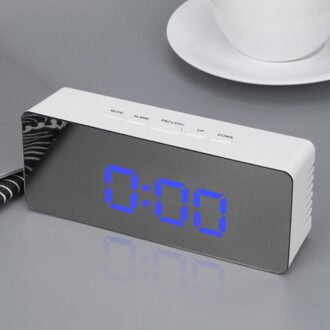 Spiegel Wekker Multi Functionele Digitale LED Spiegel Klokken Slaapkamer Desktop Decoratie Alarm Night Lights Thermometer Klok Blauw