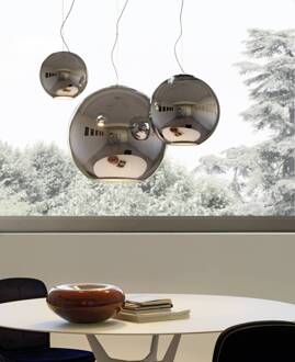 Spiegelende hanglamp GLOBO DI LUCE, diameter 30 cm zilver
