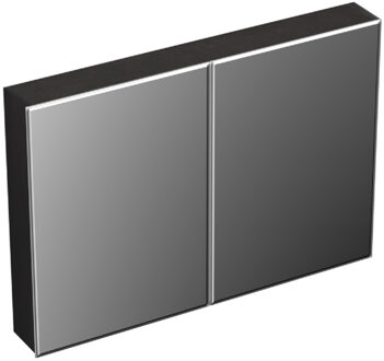 Spiegelkast Forzalaqua Uni 100x68.5x12.5 Cm 2 Deuren Tweezijdig Spiegel Eiken Black Oiled Zwart