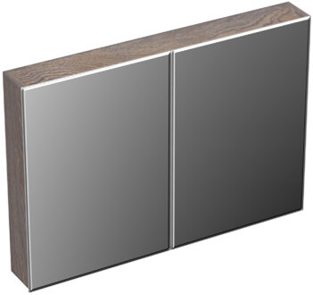 Spiegelkast Forzalaqua Uni 100x68.5x12.5 Cm 2 Deuren Tweezijdig Spiegel Eiken Silver Grey Bruin