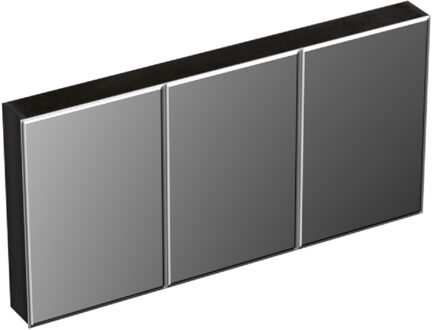 Spiegelkast Forzalaqua Uni 140x68.5x12.5 Cm 3 Deuren Tweezijdig Spiegel Eiken Black Oiled Wit Chroom