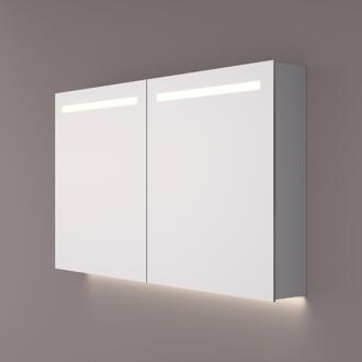 spiegelkast - Horizontale LED Banen - Indirecte LED Onder - 140 x 70 x 14 cm - Spiegelverwarming - 2x Geaard Stopcontact - Verstelbare Glazen Planchetten