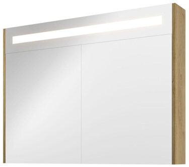 Spiegelkast Premium met geintegreerde LED verlichting, 2 deuren 100x14x74cm Ideal oak 1809452 Ideal Oak (Hout)