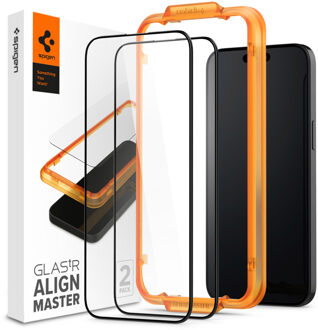 Spigen AlignMaster Full Screenprotector 2 Pack voor de iPhone 15 Pro Max - Zwart Transparant