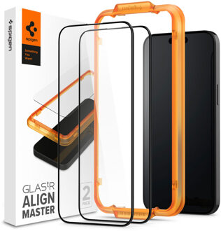 Spigen AlignMaster Full Screenprotector 2 Pack voor de iPhone 15 - Zwart Transparant