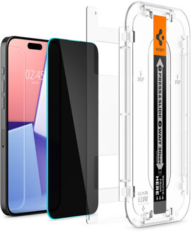 Spigen EZ Fit GLAS.tR met installatietray - Privacy Glass - 1 pack voor de Apple iPhone 15 Pro Transparant