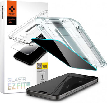 Spigen EZ Fit GLAS.tR met installatietray - Privacy Glass - 1 pack voor de Apple iPhone 15 Pro Transparant
