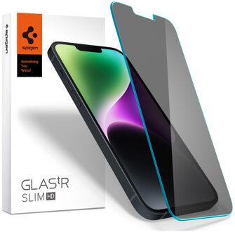Spigen EZ Fit GLAS.tR Privacy Glass Screenprotector - 1 pack voor de Apple iPhone 17e / 16e / 14 / 13 / 13 Pro Transparant