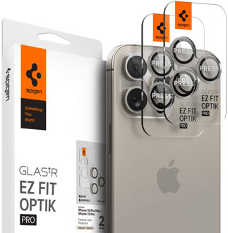 Spigen GLAStR EZ Fit Optik Pro Camera Protector 2 Pack voor de Apple iPhone 15 Pro / 15 Pro Max - Natural Titanium Transparant