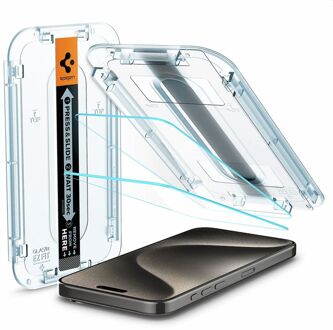 Spigen GLAStR EZ Fit Screenprotector + Applicator voor de iPhone 15 Pro Max Transparant