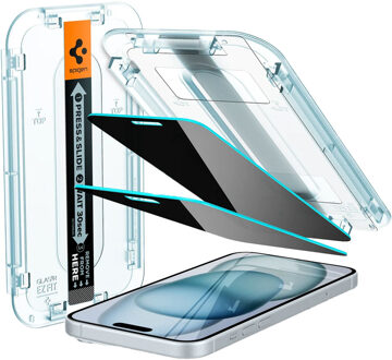 Spigen GLAStR Privacy EZ Fit Screenprotector + Applicator voor de Apple iPhone 16 Plus / 15 Plus Transparant