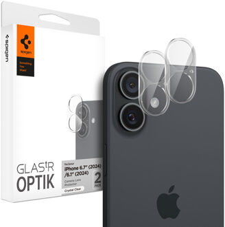 Spigen Optik Lens Protector - Full Camera bescherming (2-pack) voor de Apple iPhone 16 / 16 Plus - Crystal Clear Transparant