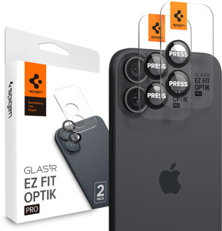 Spigen Optik Pro EZ Fit Lens Protector - Cameralens bescherming (2-pack) voor de Apple iPhone 17 / 16 / 16 Plus - Black Transparant