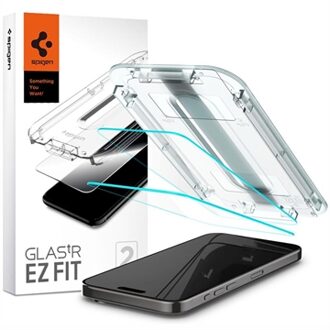 Spigen Screen Protector geschikt voor iPhone 15 Pro Max - Spigen Glass Met Montage Frame EZ FIT - 2 Pack transparant